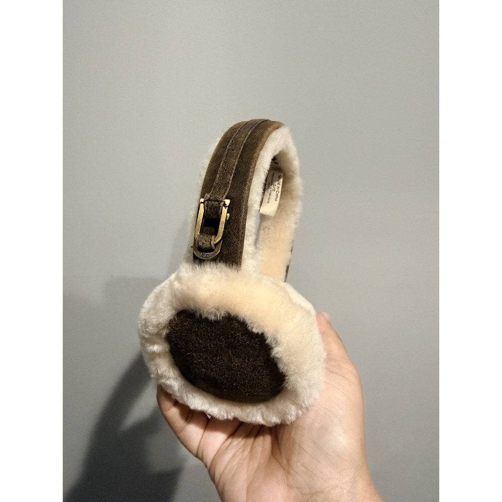 UGG Earmuffs Sheepskin‎ Wool Foldable Winter Earflaps Mens Womens Buckle Brown L